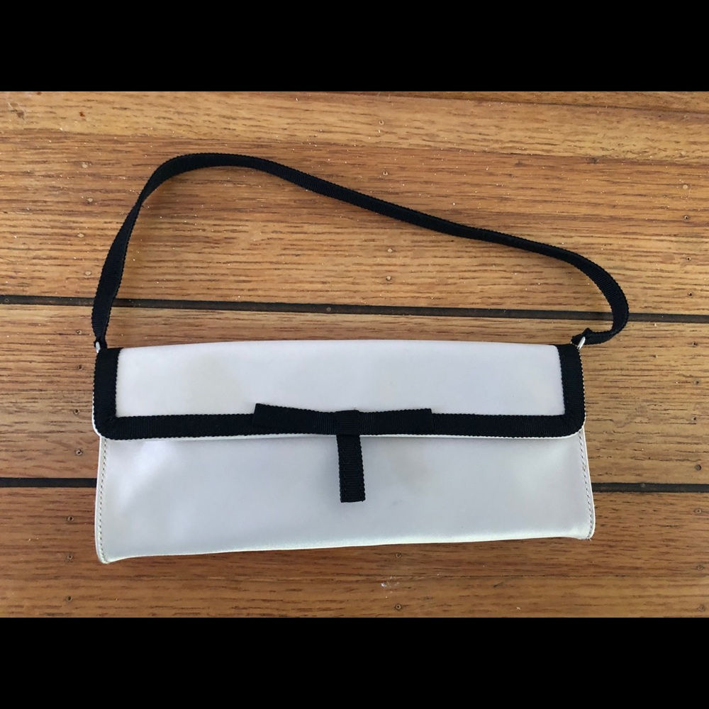 Banana Republic White Satin Black Clutch bag purse